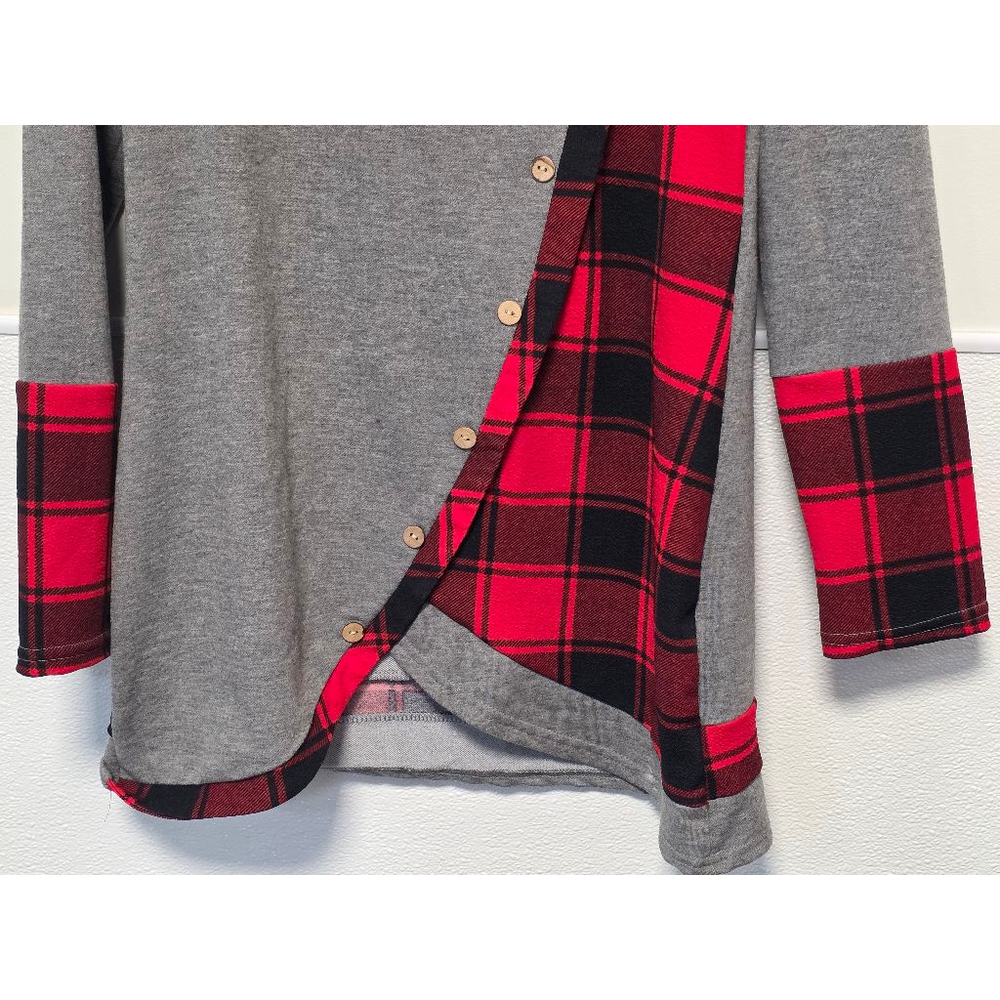 Women's DRESSFO Top Gray &‎ Red Plaid size 10 - Picture 2 of 6